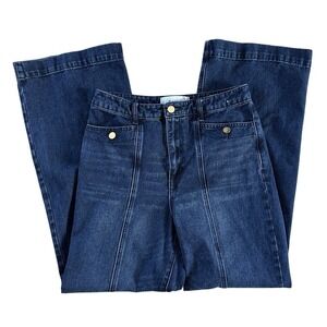 Sam Edelman Codie High Rise Wide Leg Jeans Trousers 29 Dark Wash Seam Front Boho